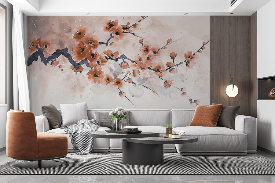 Pintura de una rama con flores