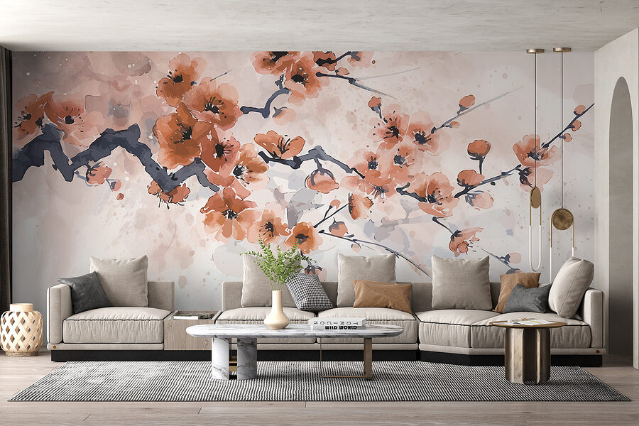 Pintura de una rama con flores