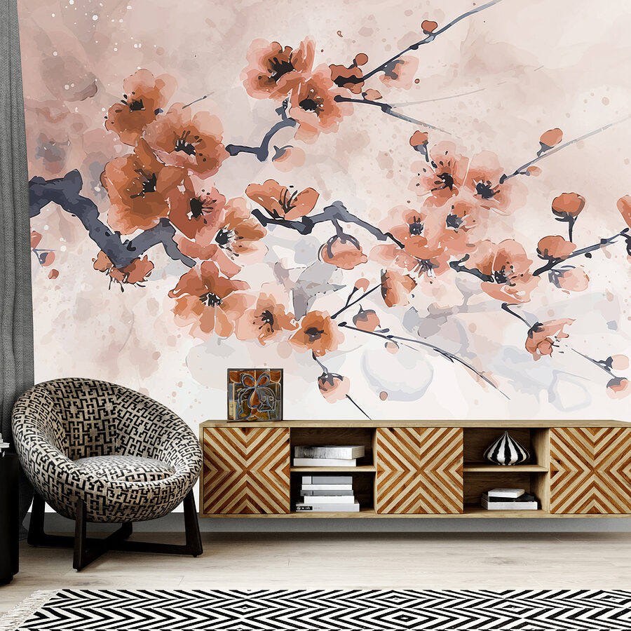 Pintura de una rama con flores