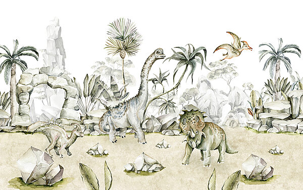 Acuarela de dinosaurios y plantas Acuarela de dinosaurios y plantas