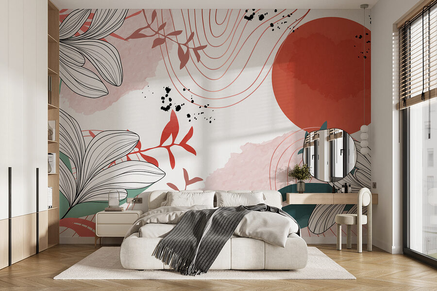 Diseño floral en blanco y rojo