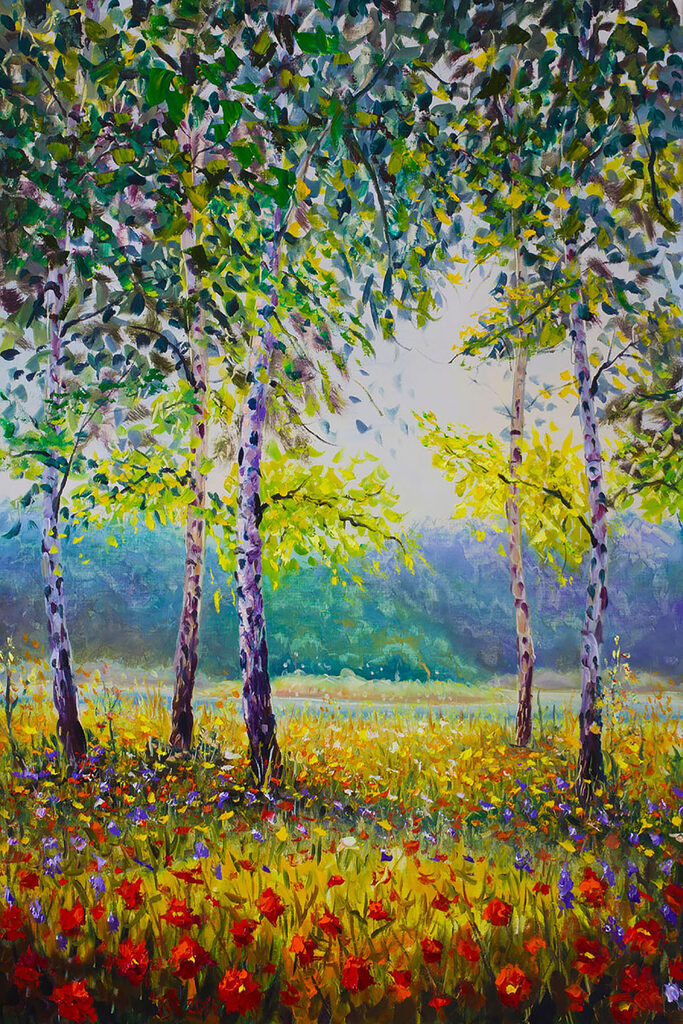 Painting of trees in a field