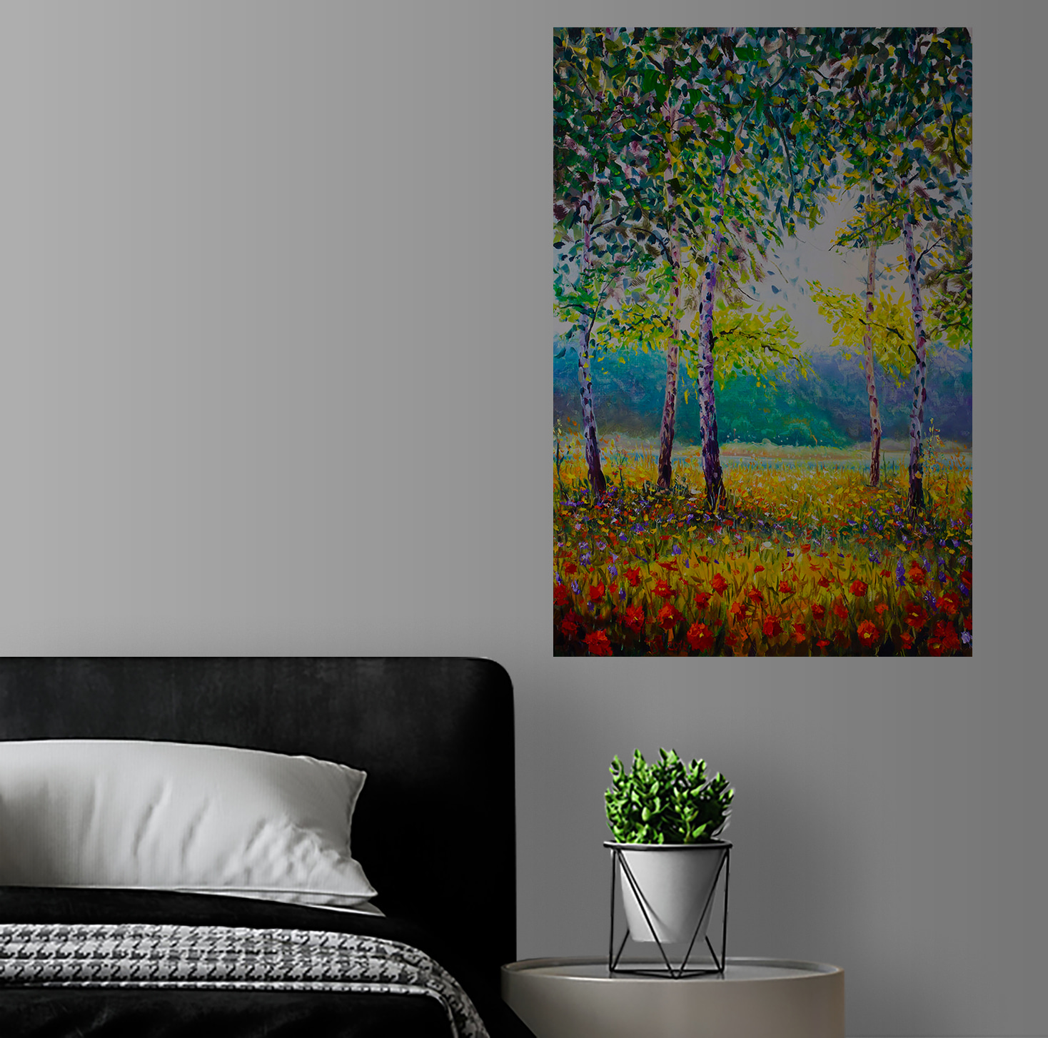 Painting of trees in a field