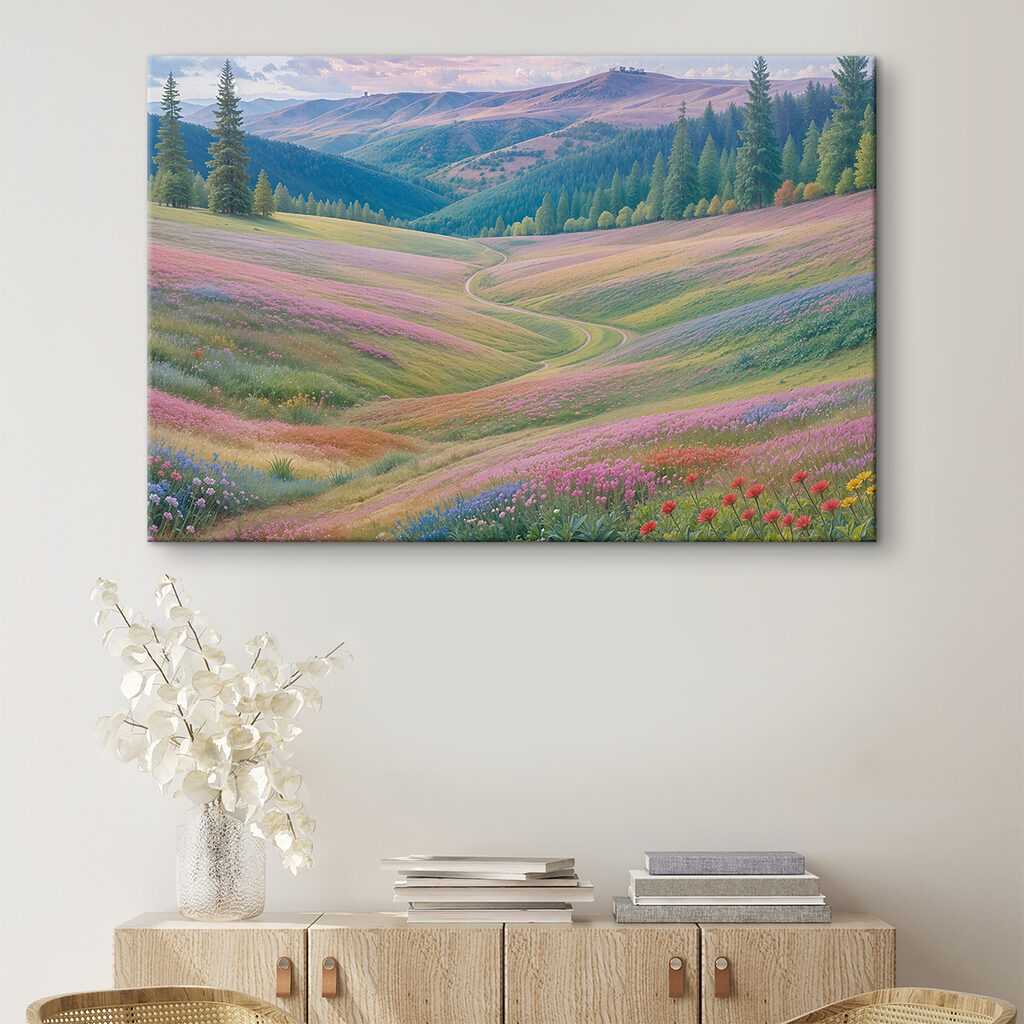 Landscape with hills and flowers