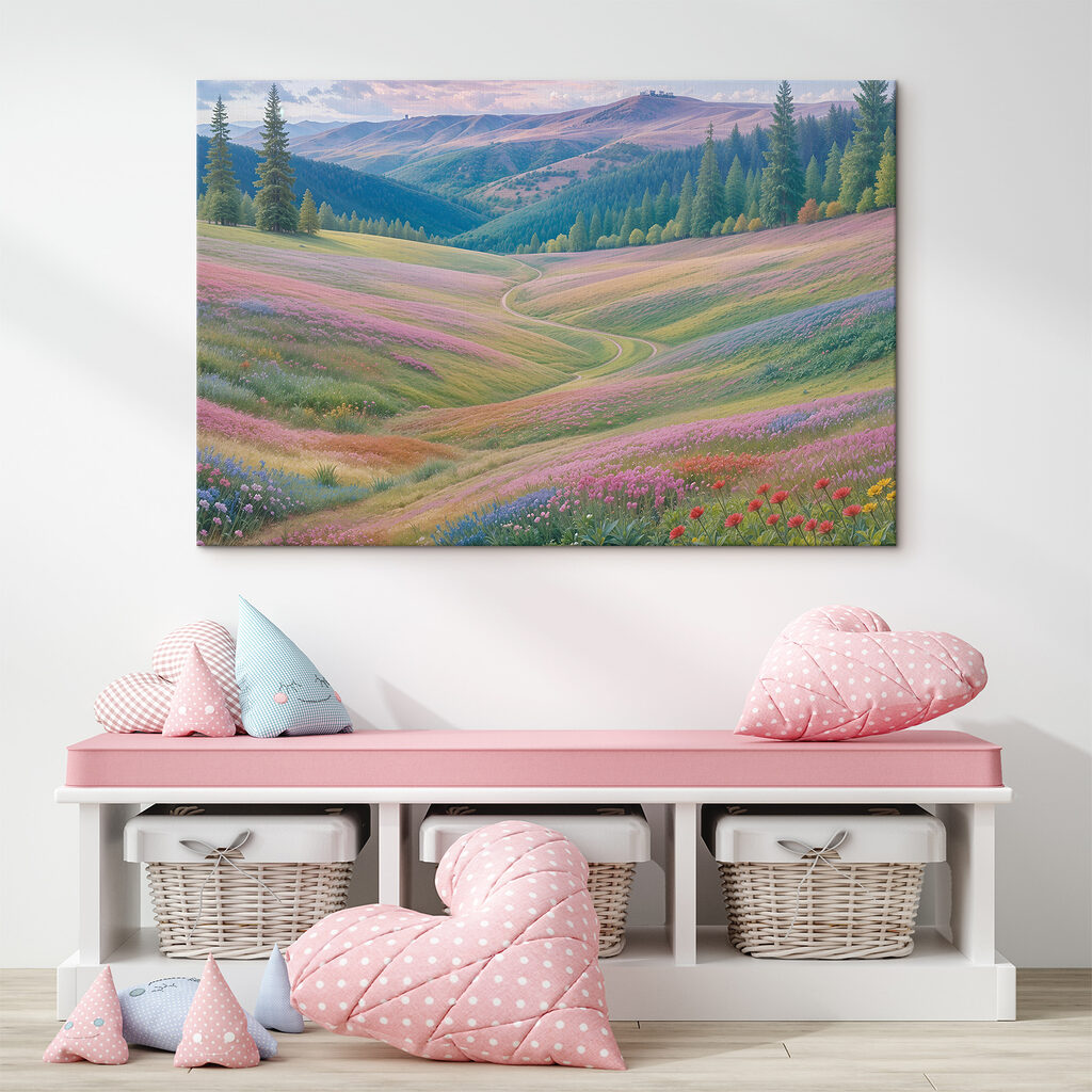 Landscape with hills and flowers