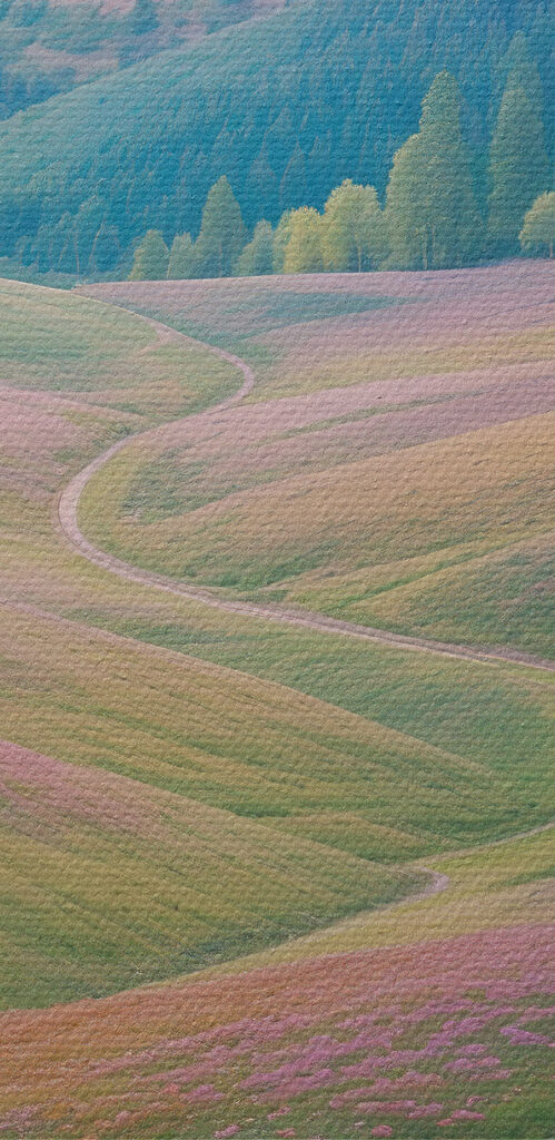 Landscape with hills and flowers