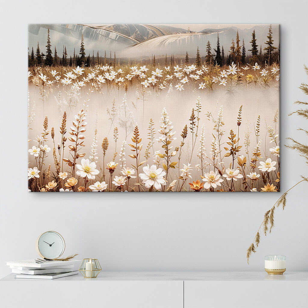 Field of flowers with mountains in the background