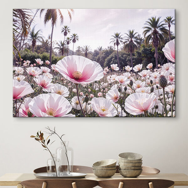 Cuadros Cuadros Campo de flores blancas con palmeras al fondo (SKU: s39509)