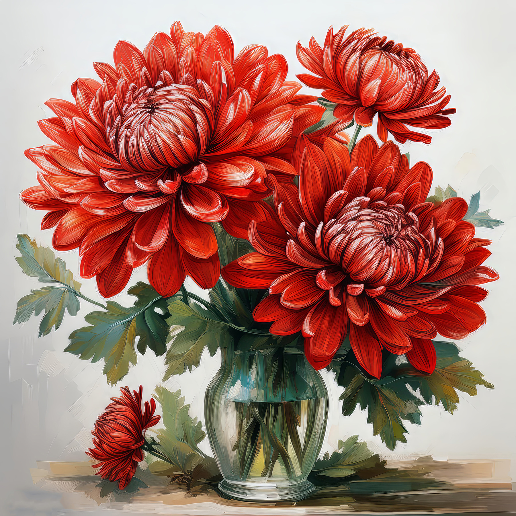 Painting of red flowers in a vase