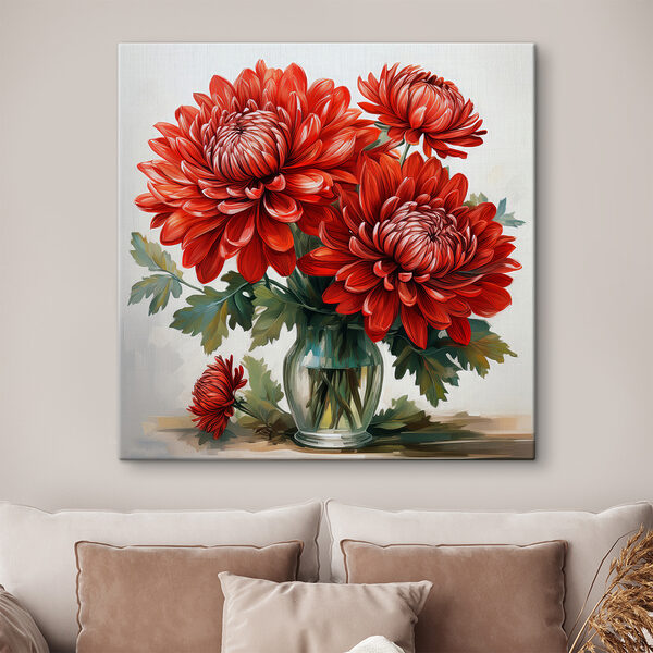 Painting of red flowers in a vase