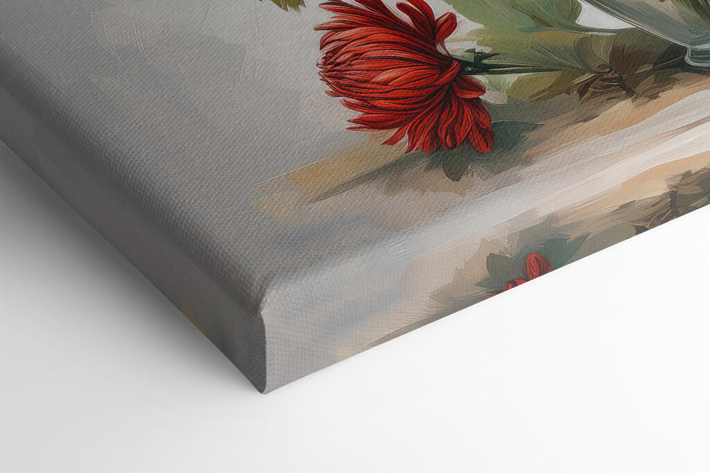 Painting of red flowers in a vase