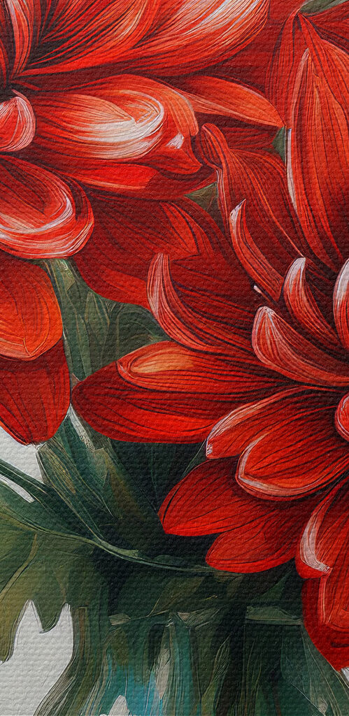 Painting of red flowers in a vase