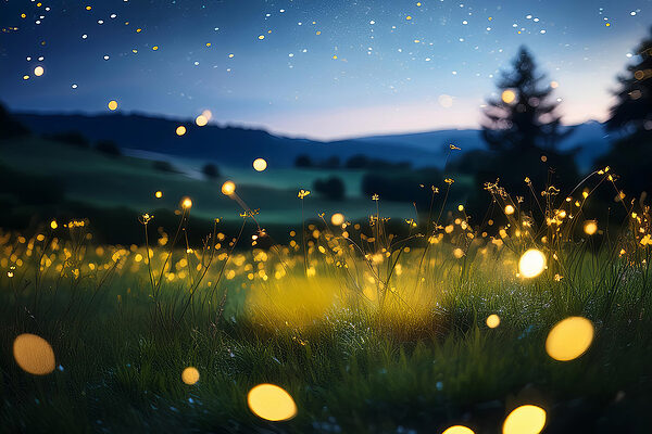 Field of fireflies at night Field of fireflies at night