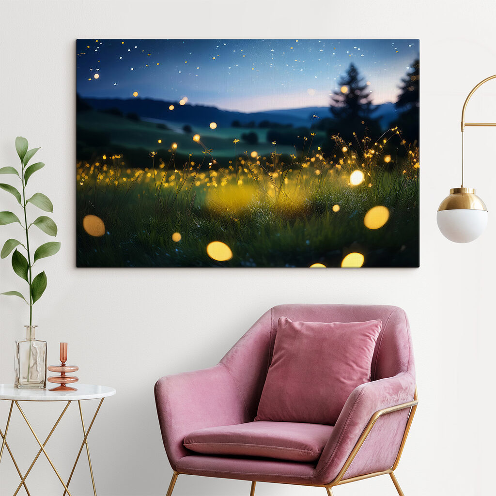 Field of fireflies at night Field of fireflies at night