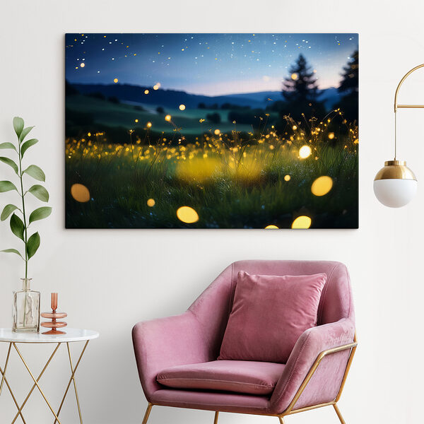 Field of fireflies at night Field of fireflies at night