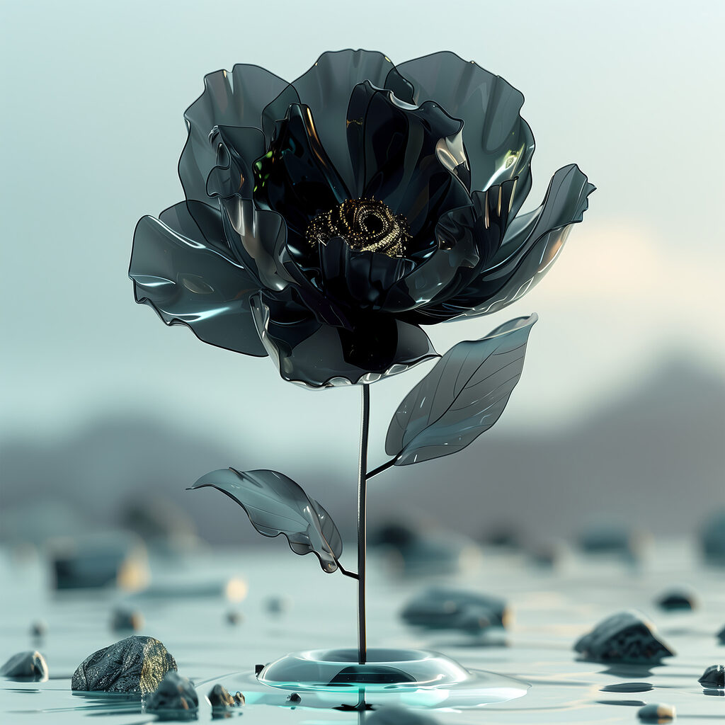 Black flower in water