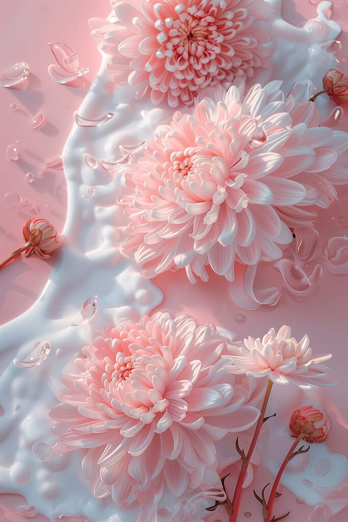 Group of pink flowers on a pink surface