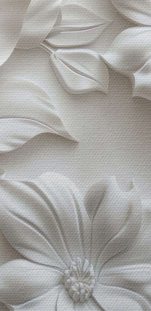White wall with flowers and leaves