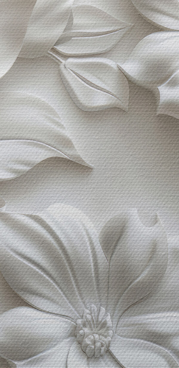 White wall with flowers and leaves