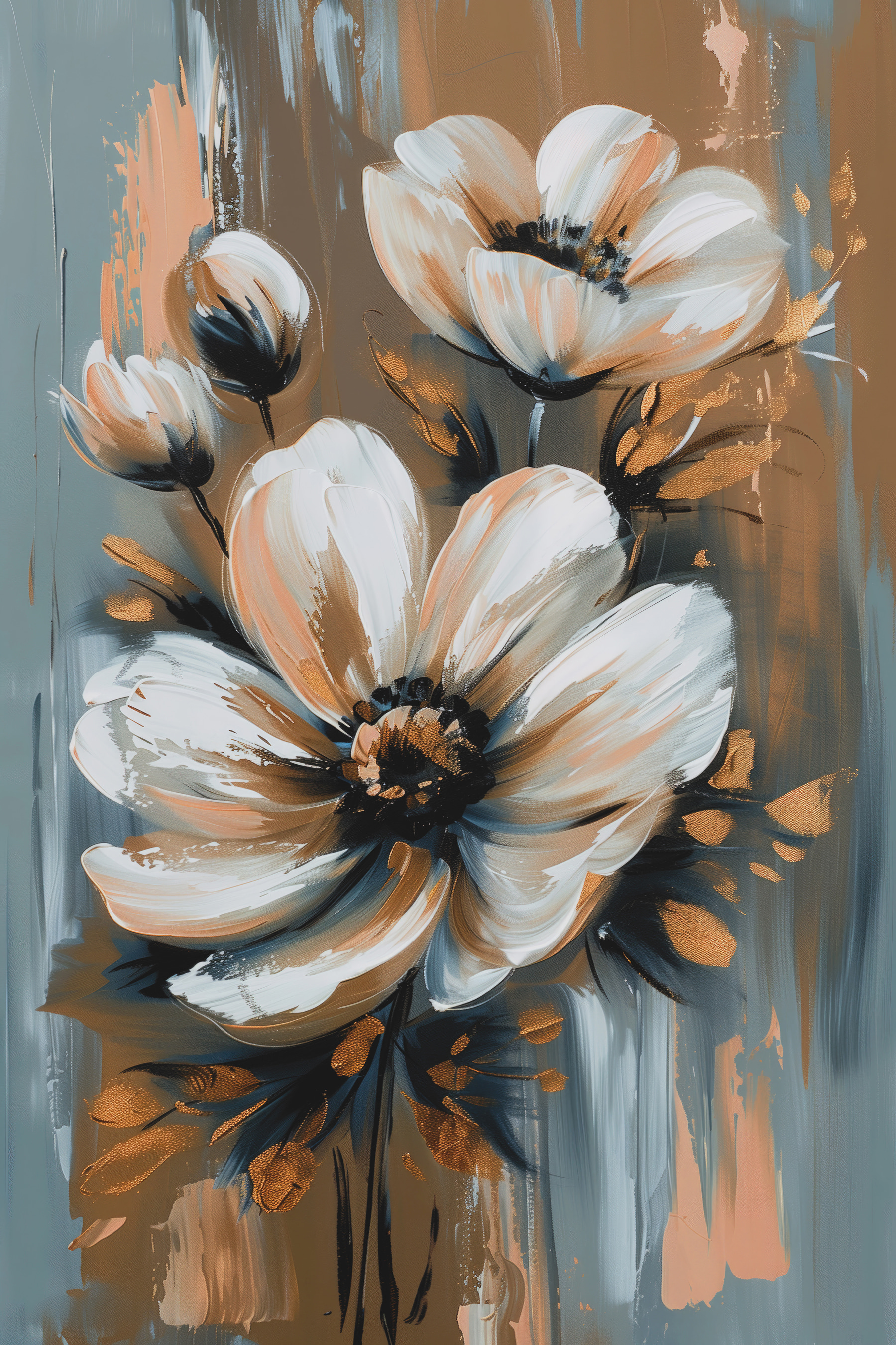 Painting of flowers on a grey background Painting of flowers on a grey background
