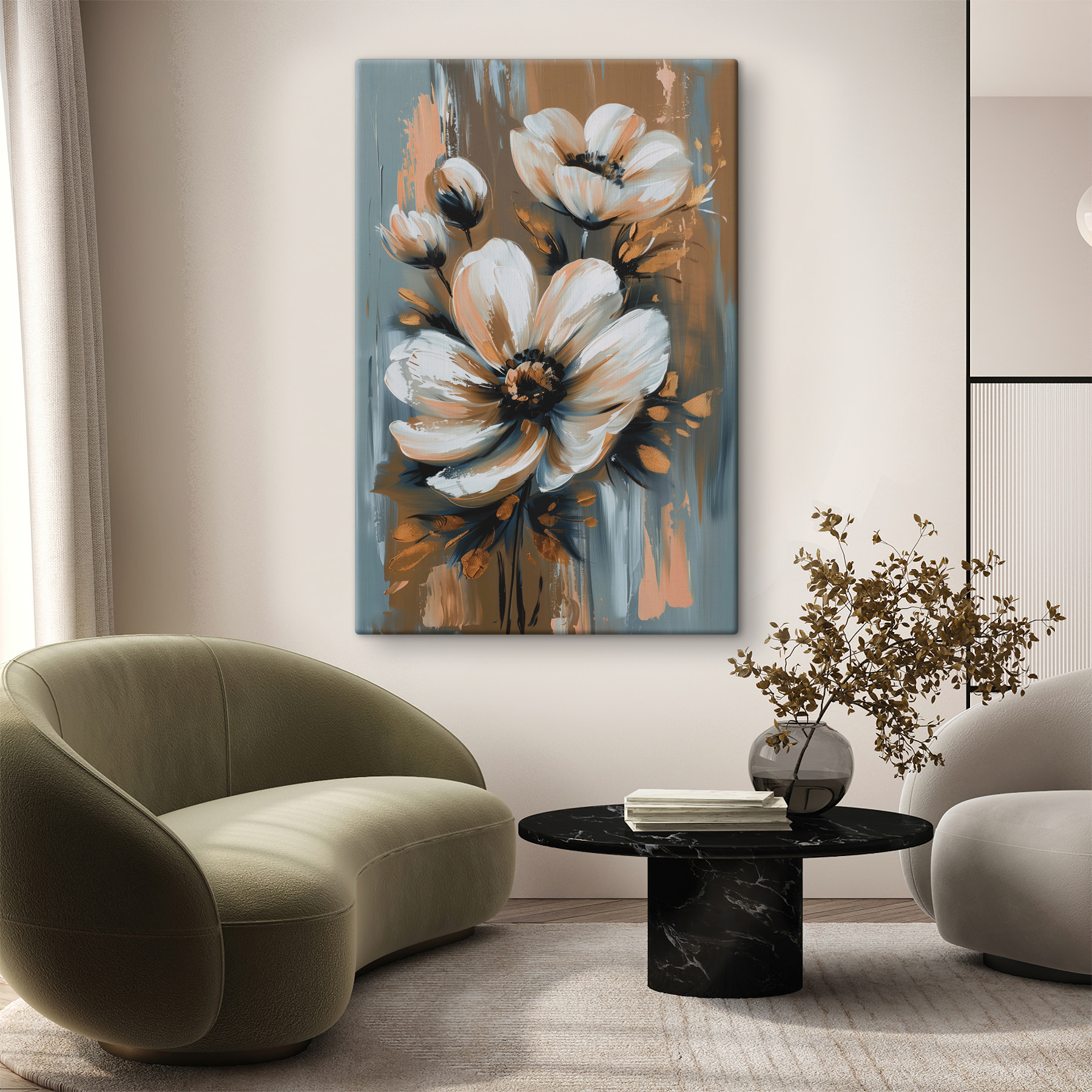Painting of flowers on a grey background Painting of flowers on a grey background