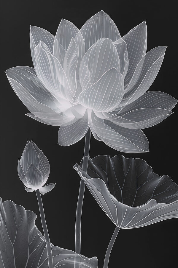 Flower with leaves and a flower bud Flower with leaves and a flower bud