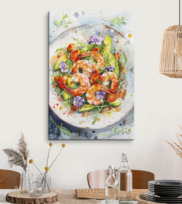Cuadros Acuarela de un plato de gambas y aguacate (SKU: s39697) Cuadros Cuadros Acuarela de un plato de gambas y aguacate (SKU: s39697)
