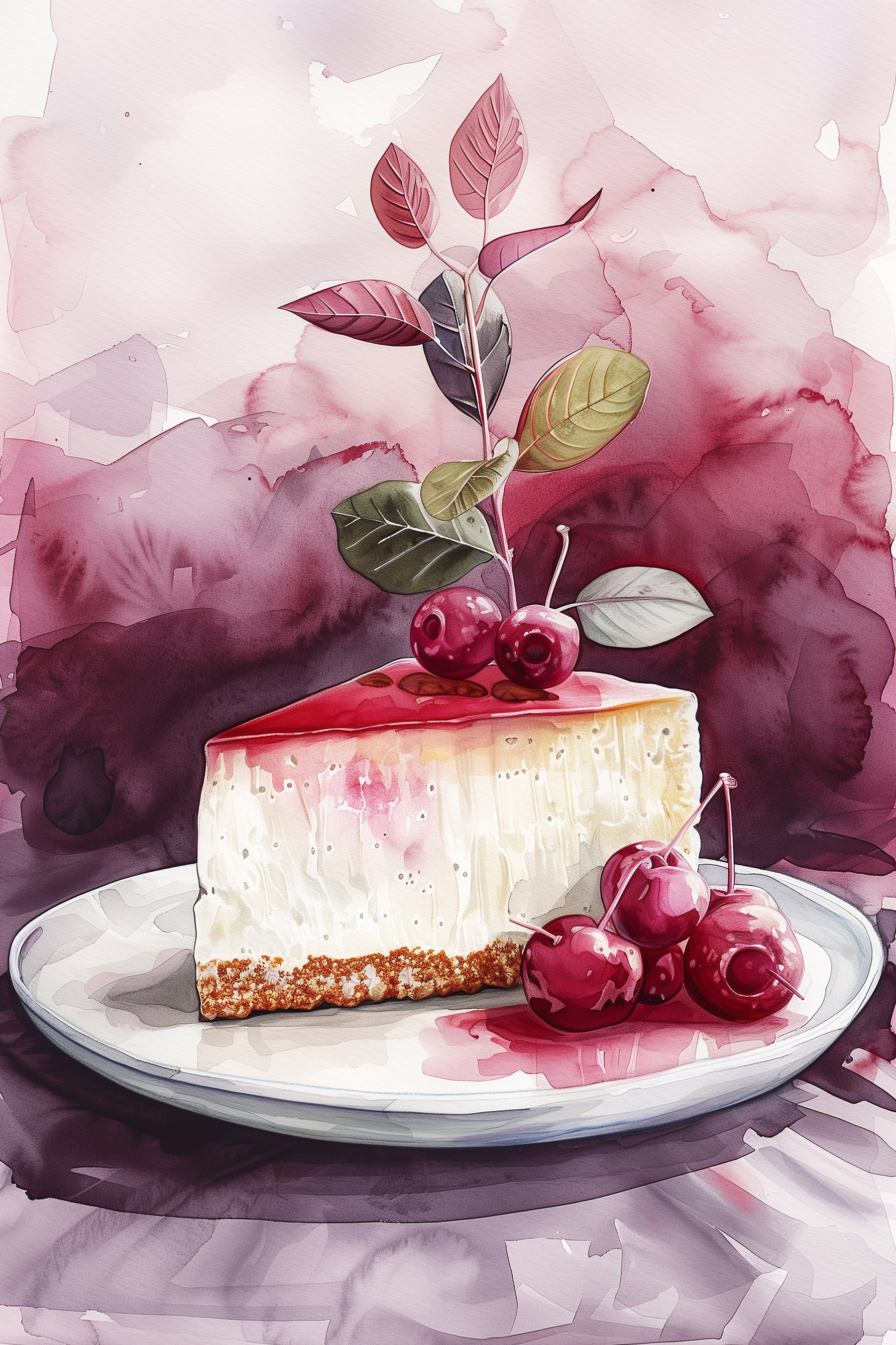 Piece of cheesecake with cherries on top Piece of cheesecake with cherries on top
