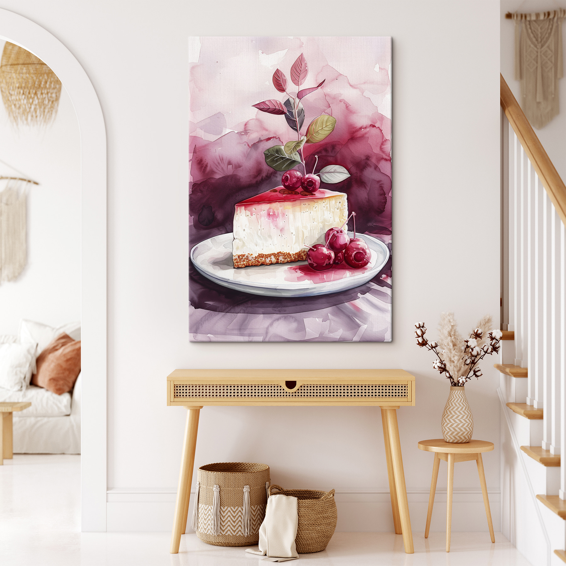 Piece of cheesecake with cherries on top Piece of cheesecake with cherries on top
