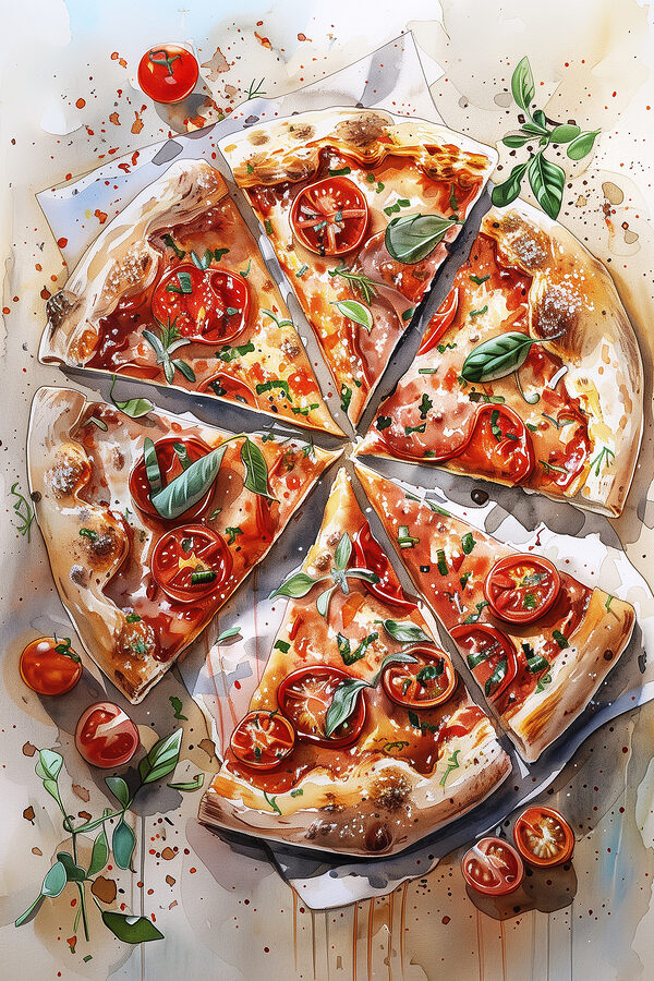 Watercolor of a pizza Watercolor of a pizza