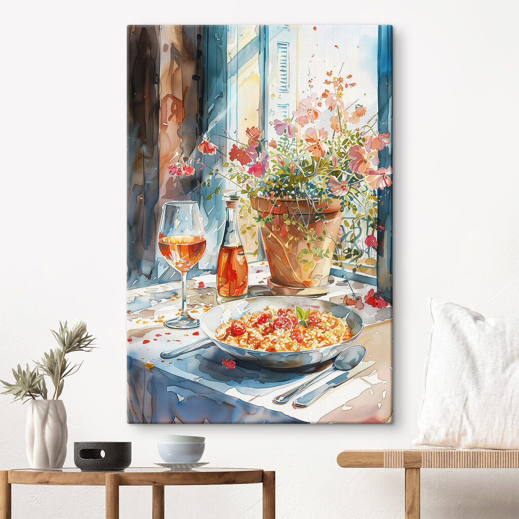 Watercolor painting of food and wine Watercolor painting of food and wine