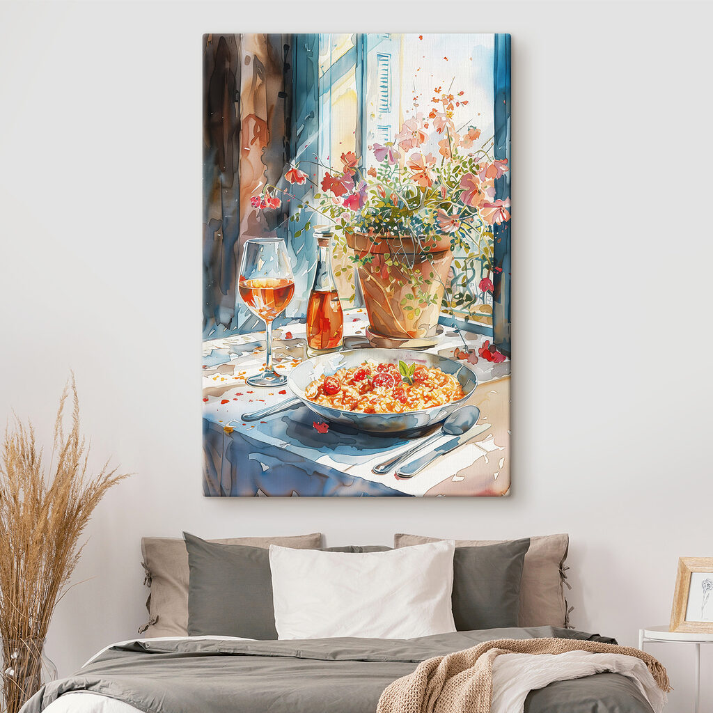 Watercolor painting of food and wine Watercolor painting of food and wine