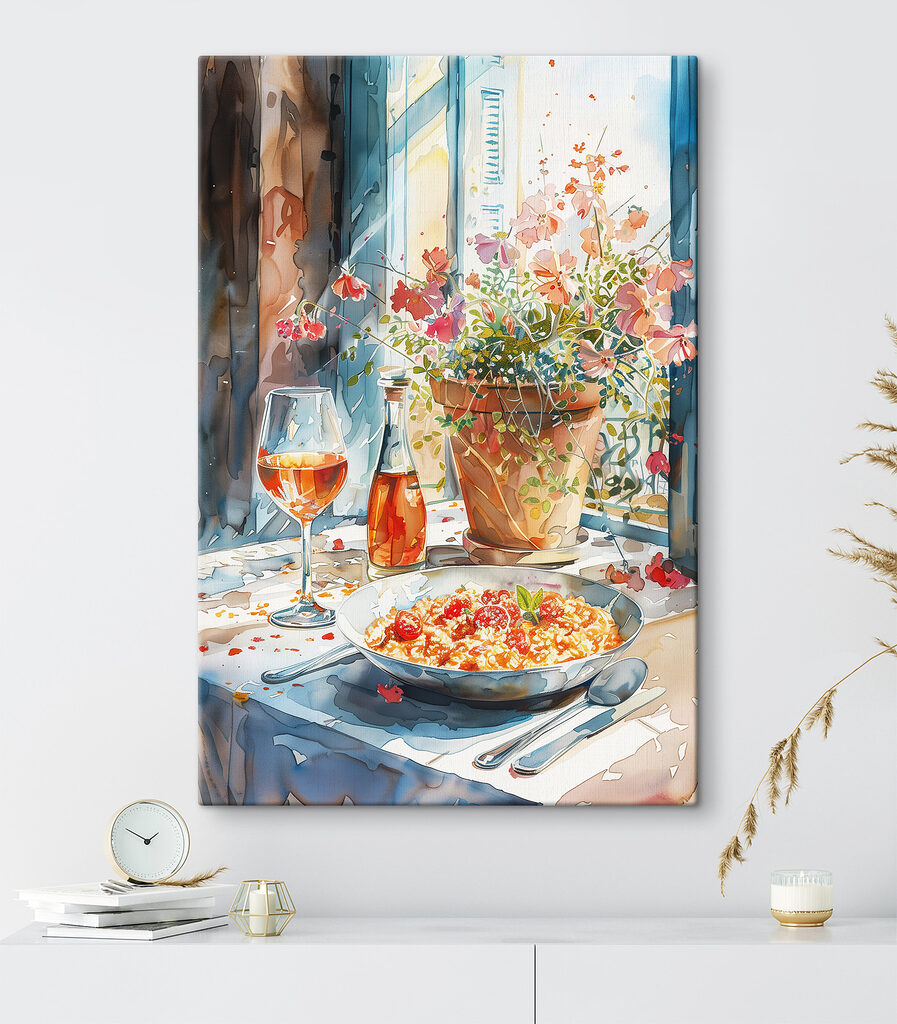 Watercolor painting of food and wine Watercolor painting of food and wine
