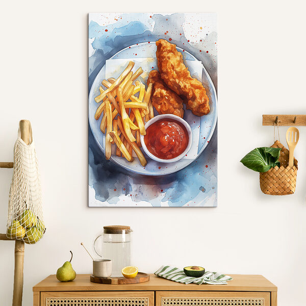 Cuadros Plato de tiras de pollo con patatas fritas (SKU: s39709) Cuadros Cuadros Plato de tiras de pollo con patatas fritas (SKU: s39709)