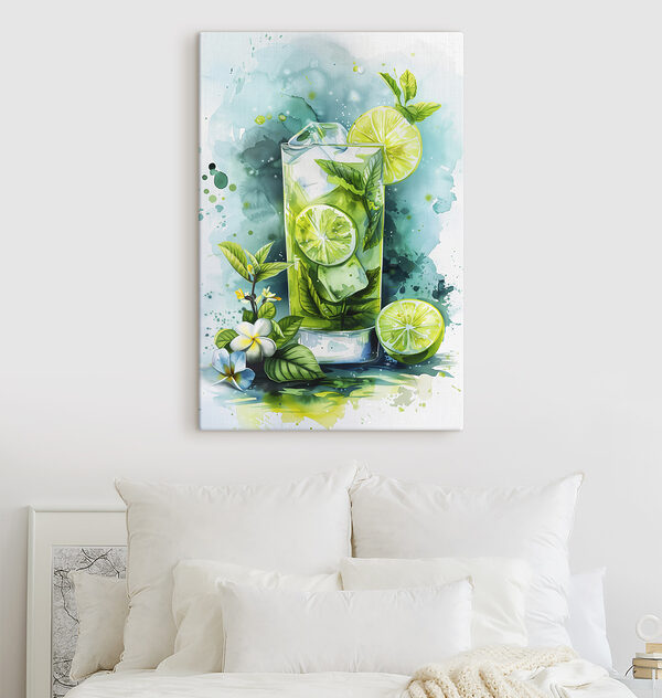 Watercolor of a drink with limes and leaves