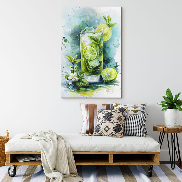 Watercolor of a drink with limes and leaves