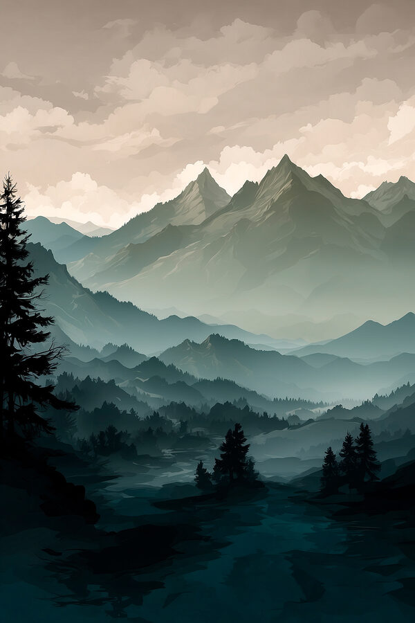 Landscape of mountains and trees Landscape of mountains and trees