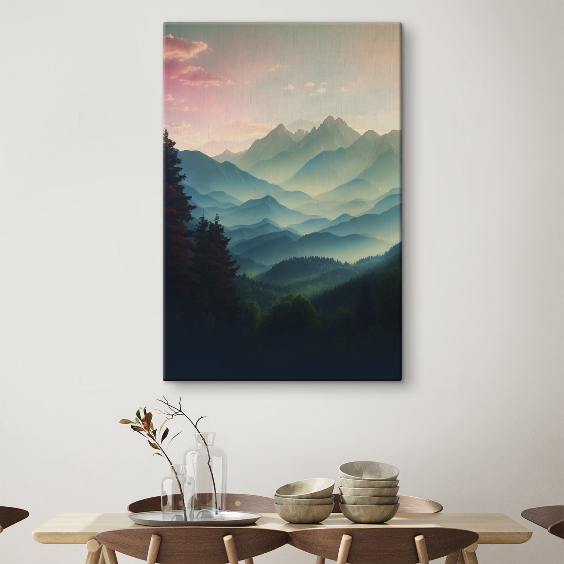 Mountain range with trees and clouds Mountain range with trees and clouds