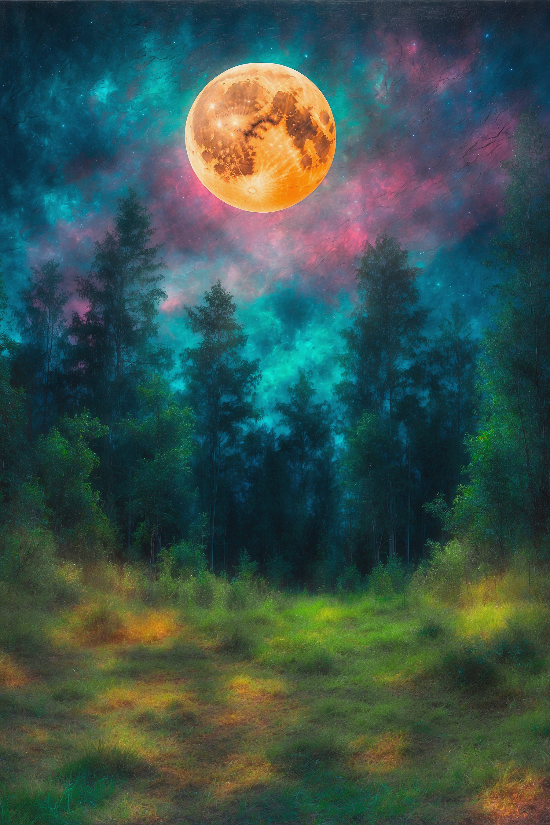 Moon in the sky over a forest Moon in the sky over a forest