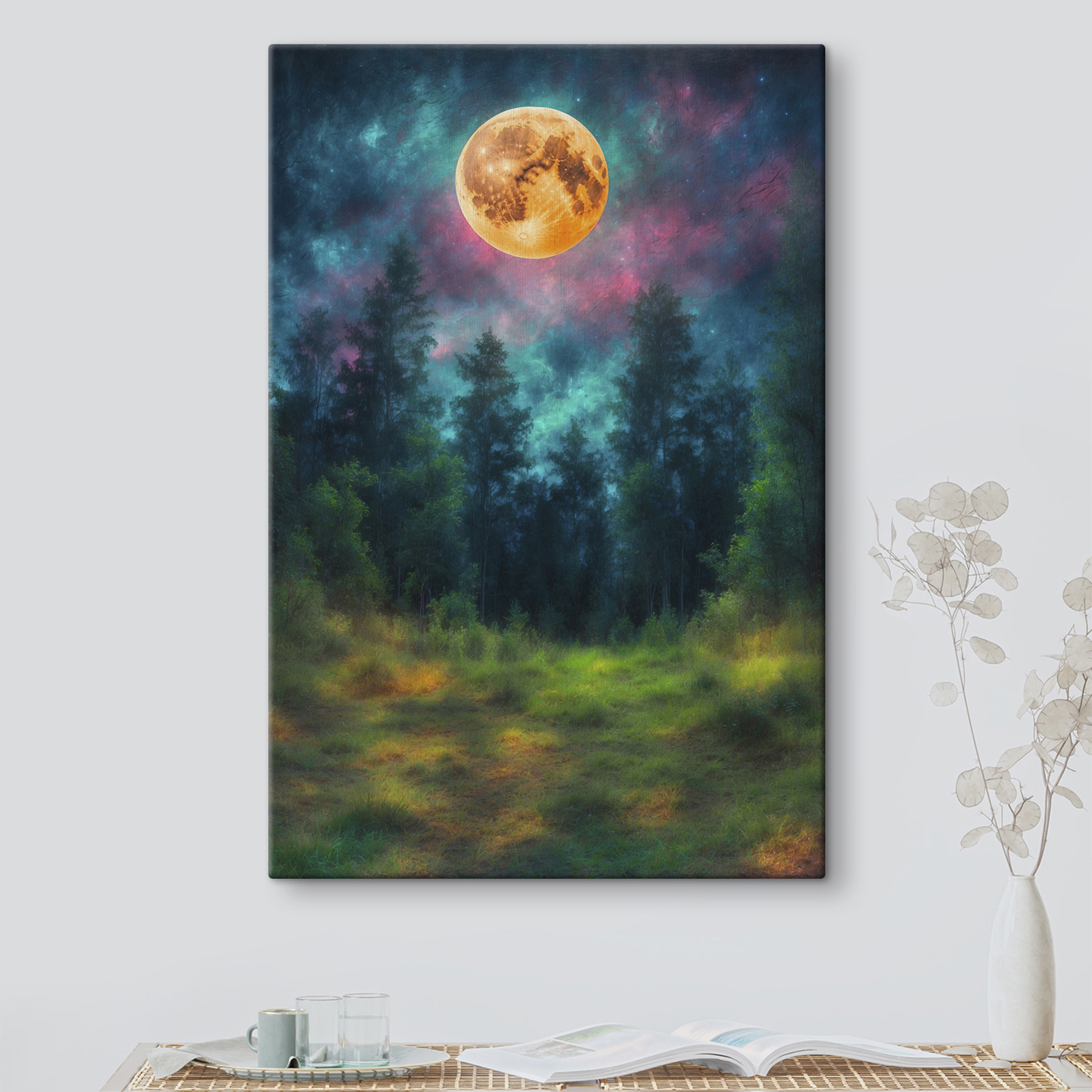 Moon in the sky over a forest Moon in the sky over a forest