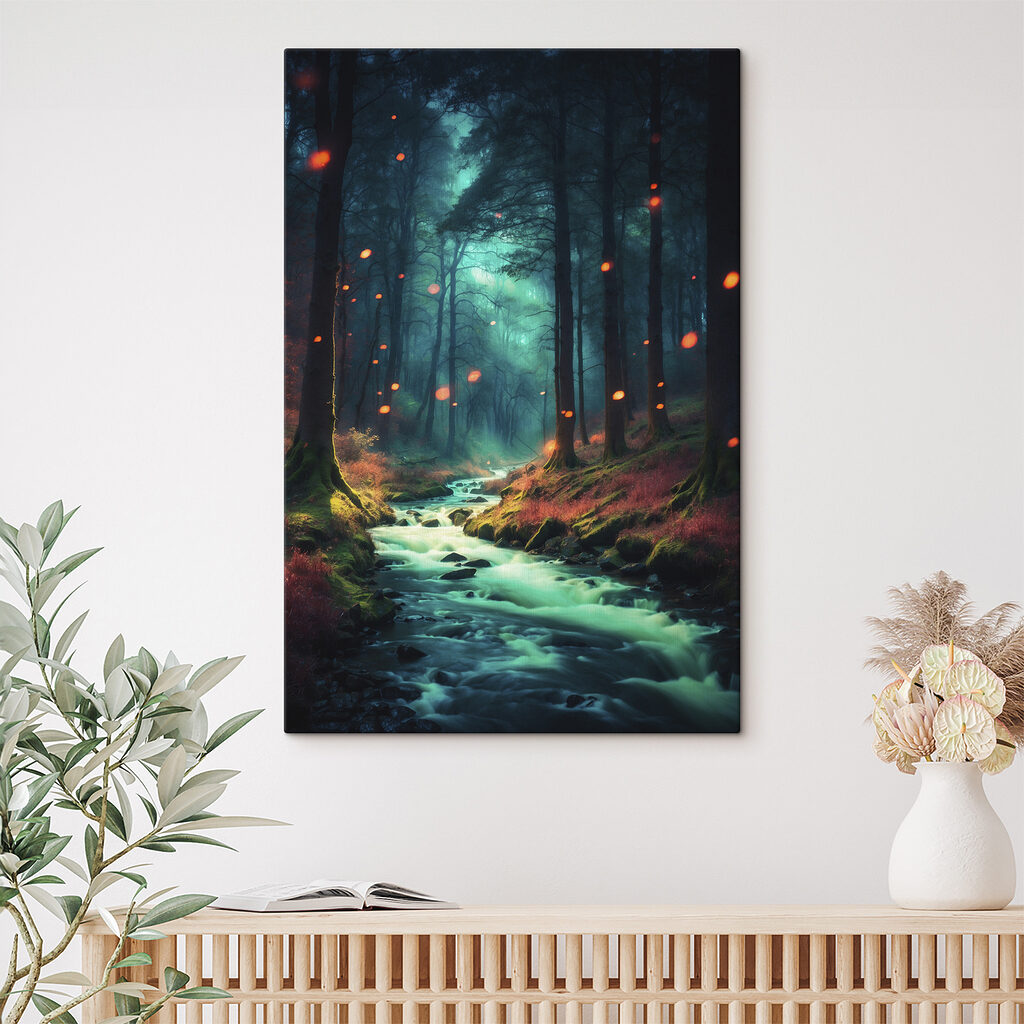 Stream in a forest with trees and leaves Stream in a forest with trees and leaves