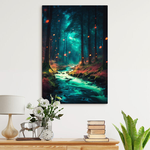Stream in a forest with trees and leaves Stream in a forest with trees and leaves