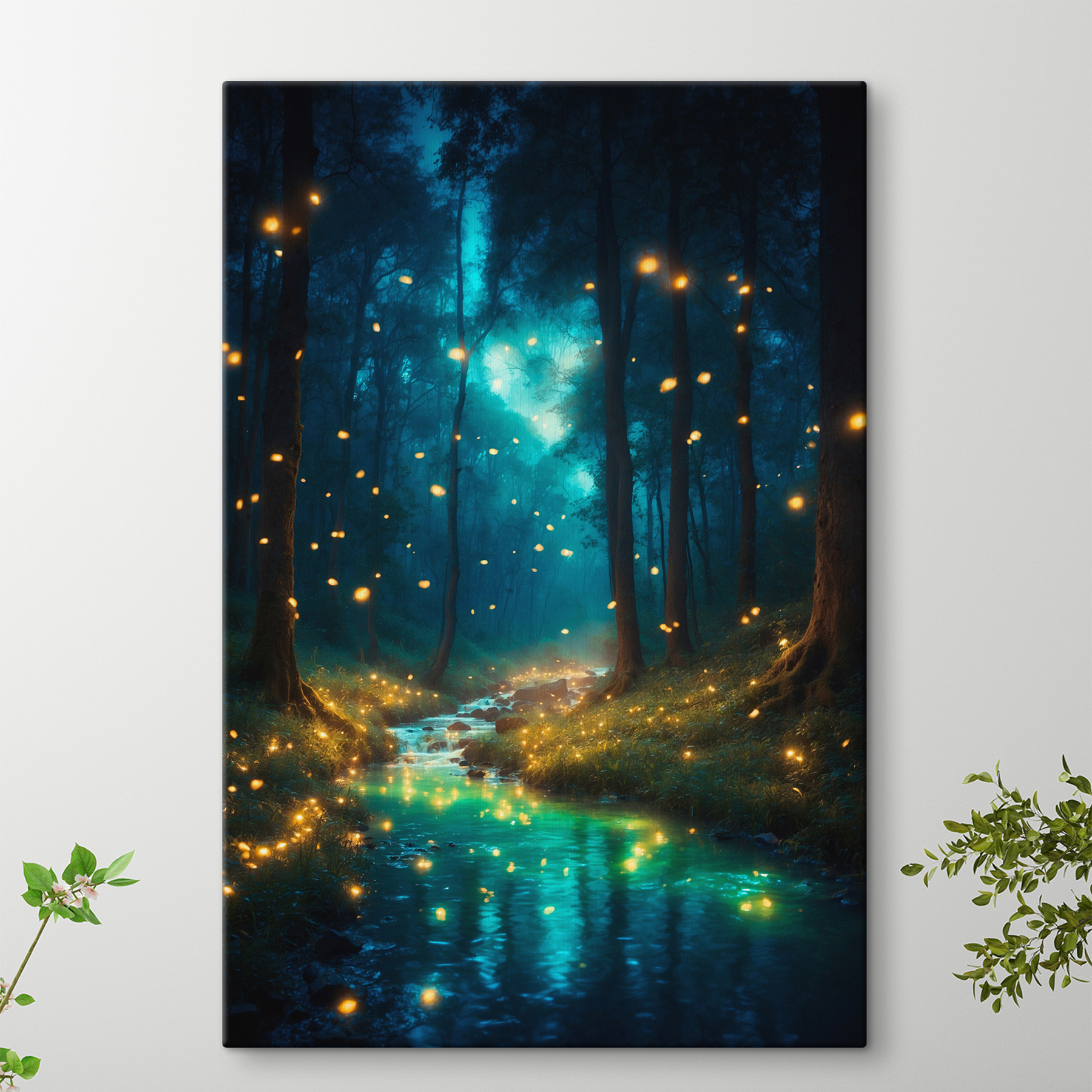 Stream in a forest with fireflies Stream in a forest with fireflies