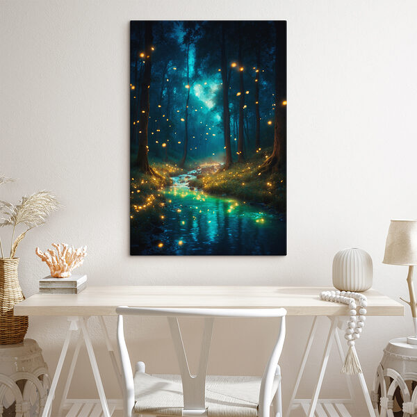 Stream in a forest with fireflies Stream in a forest with fireflies