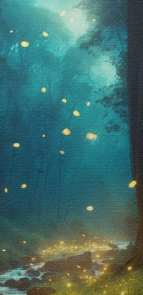 Stream in a forest with fireflies Stream in a forest with fireflies