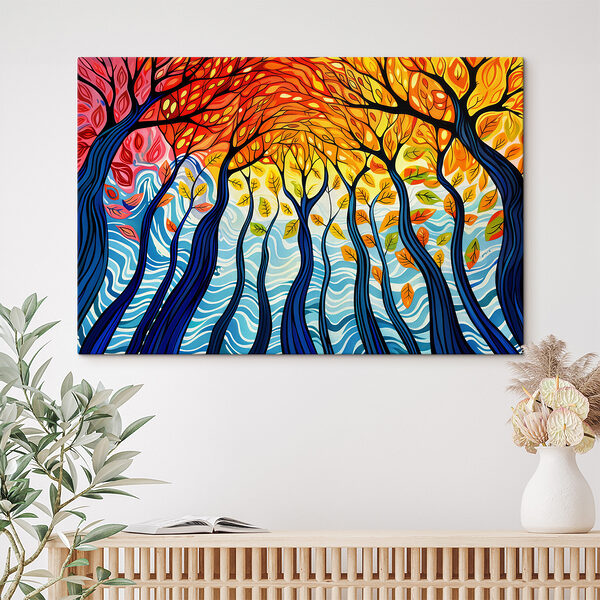 Colorful tree painting with many branches and leaves