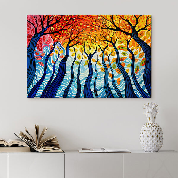 Colorful tree painting with many branches and leaves
