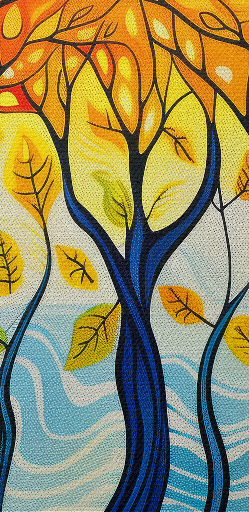 Colorful tree painting with many branches and leaves