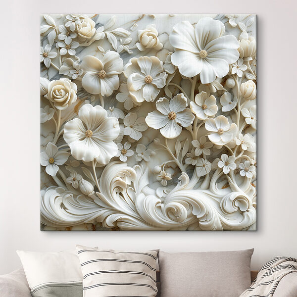 Cuadros Diseño floral blanco sobre una superficie de mármol (SKU: s39726) Cuadros Cuadros Diseño floral blanco sobre una superficie de mármol (SKU: s39726)