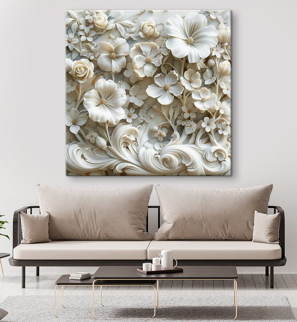 White floral design on a marble surface White floral design on a marble surface